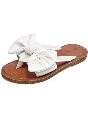 Women's Off-White Summer Flip Flops Ring Toe Strappy Gladiator Flat Sandals